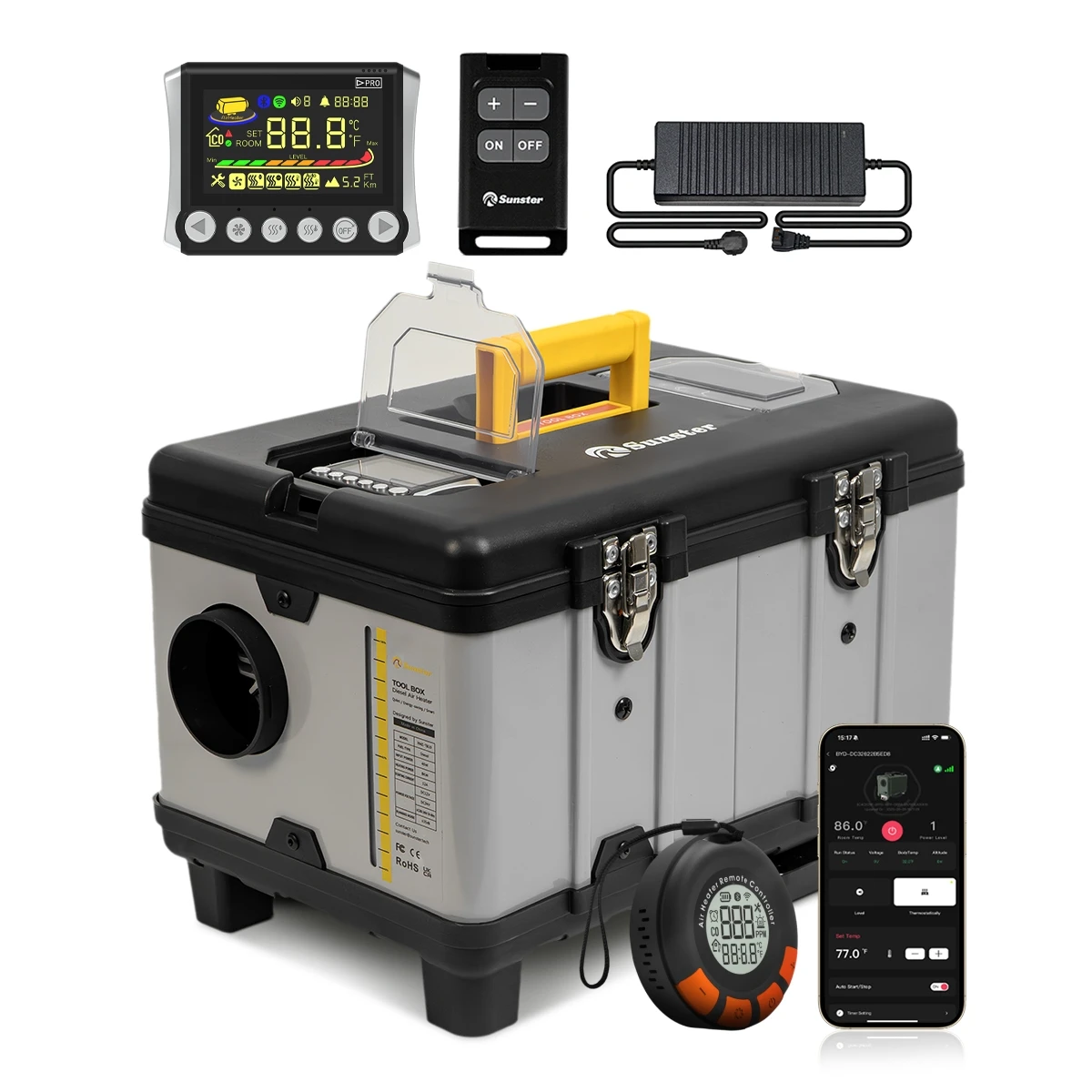 SUNSTER TB10Pro Diesel-Luftheizung 8KW 12V/24V/220V Nacht-Heizgerät mit Auto-Thermostat/Bluetooth-App/CO-Monitor für Wohnmobil und Zelt