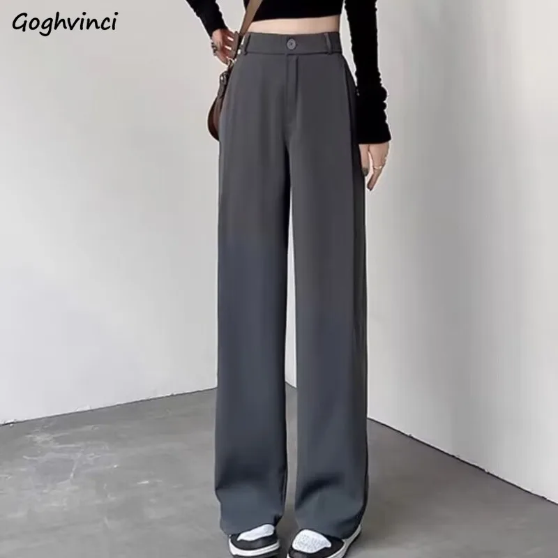 

Брюки женские с высокой талией и драпировкой, универсальная уличная одежда, прямые повседневные брюки, корейская модная женская одежда, однотонные повседневные весенние брюки