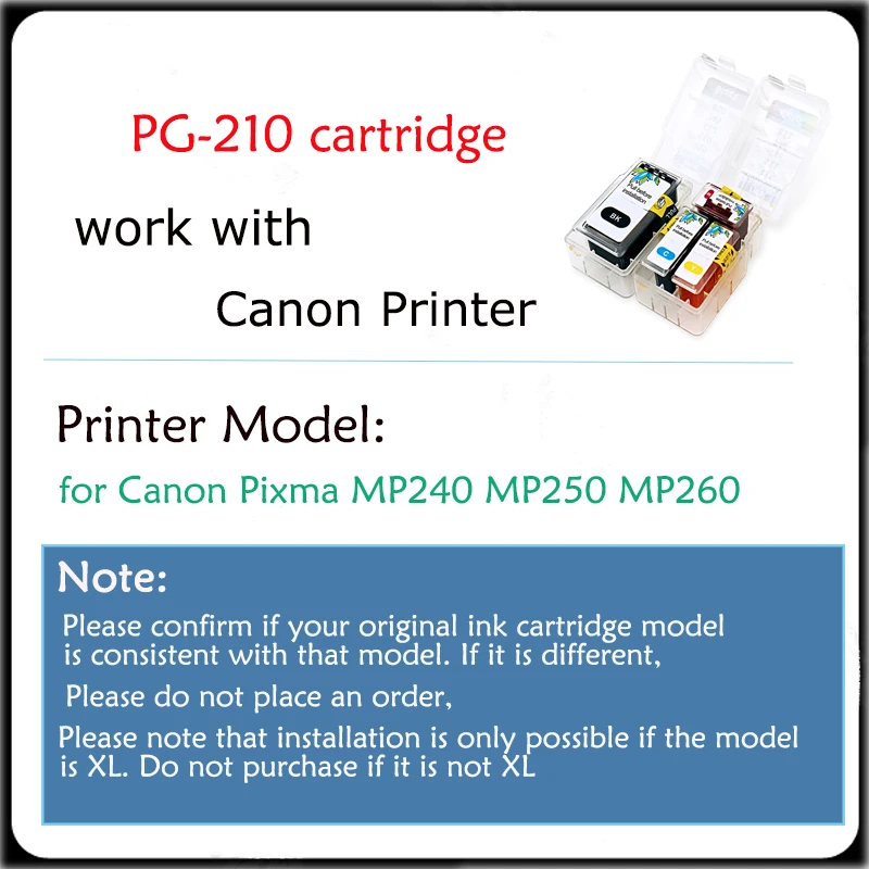 Vilaxh PG210 CL211 Smart Refill PG210 CL211 Ink Cartridges for Canon Pixma MP240 MP250 MP260 MP270 MP280 MP480 MP490 printers