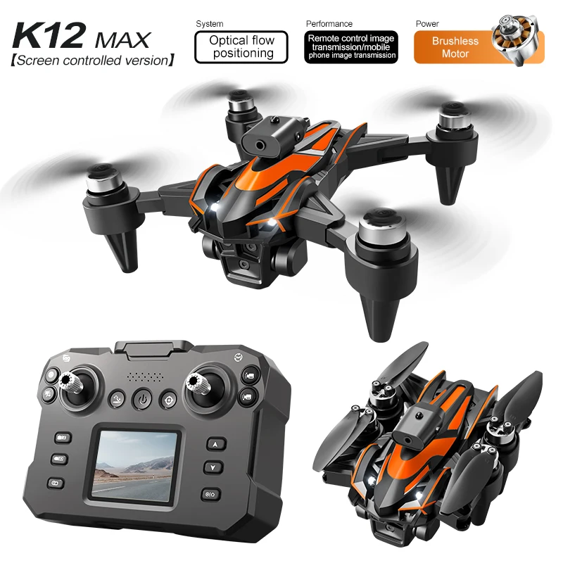 K12 Max RC Drone 8K HD Camera Brushless Motor 360° Obstacle Avoidance With LCD Screen Foldable Quadcopter Dron RC Toys