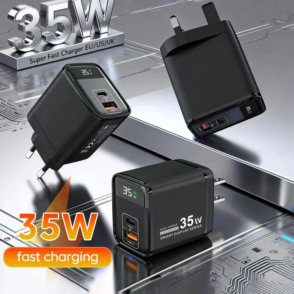 35W Digital Display USB C Fast Charger USB C Quick Charging Travel Adapter For iPhone Xiaomi Huawei Wall Charger EU US UK Plug