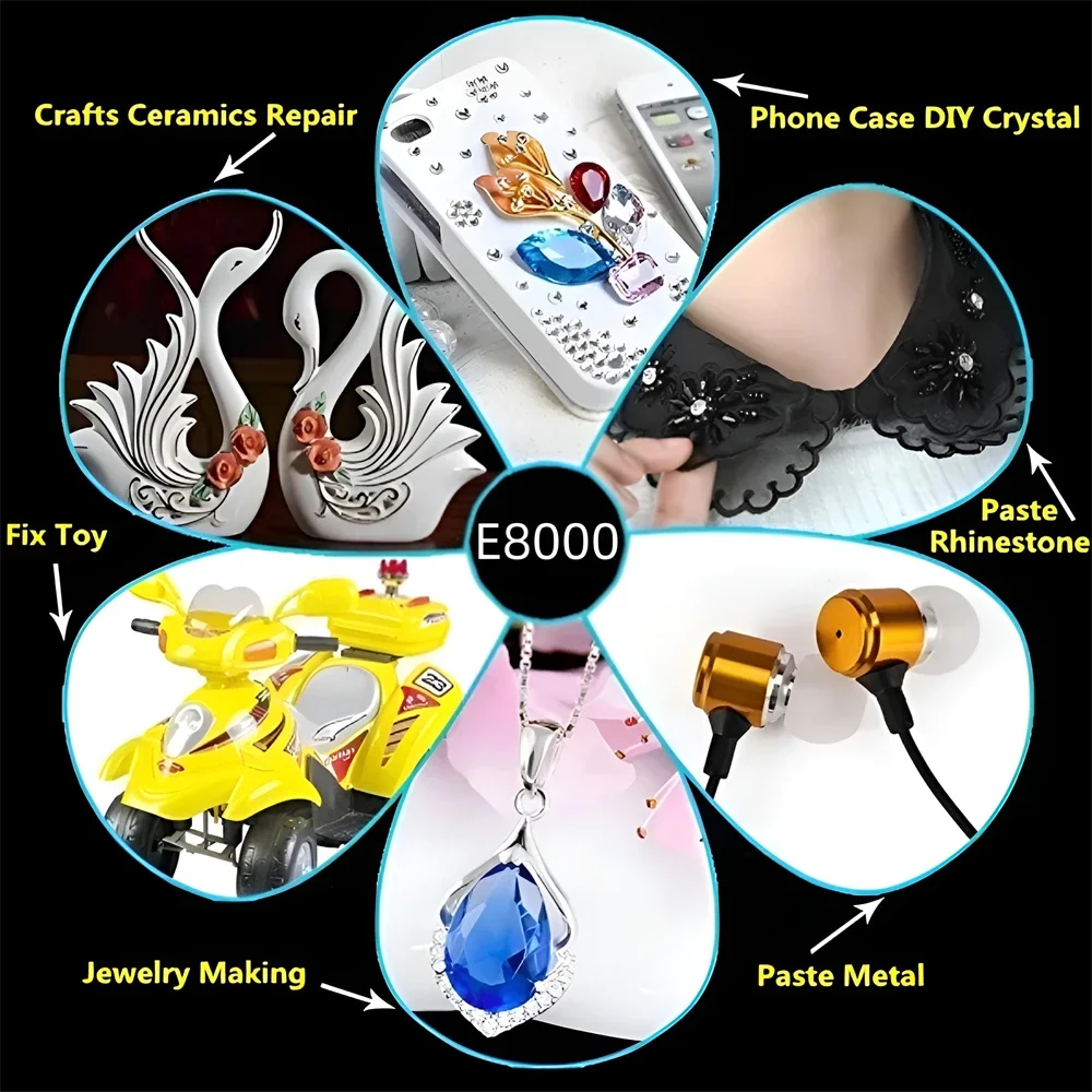 15/50/110 مللي E8000 متعددة الأغراض السائل الغراء سوبر لاصق قوي للمجوهرات الحرف الراين لتقوم بها بنفسك شاشة الهاتف الزجاج جيل للأظافر