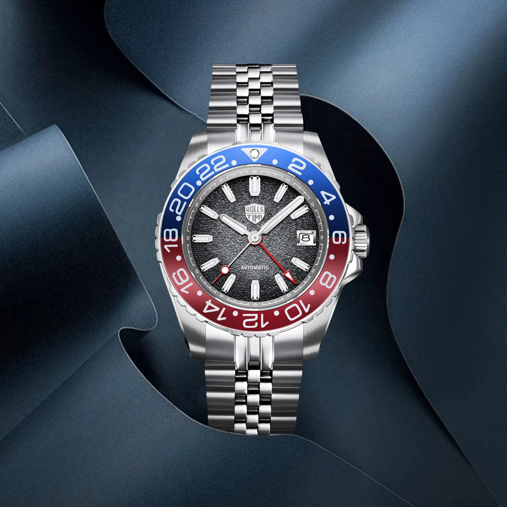 

2026 New Rollstimi Brand GMT Cola Circle Watch Mechanical Luxury Japan NH34A Men watch AR Sapphire Luminous All Steel Man watch