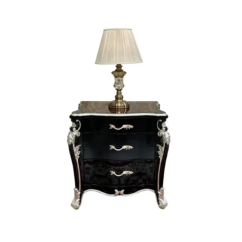 

Прикроватная тумбочка Ruisen Noble, французская прикроватная тумбочка из европейского массива дерева с резьбой и цветочным узором, тумбочка для спальни с паркетным шпоном.