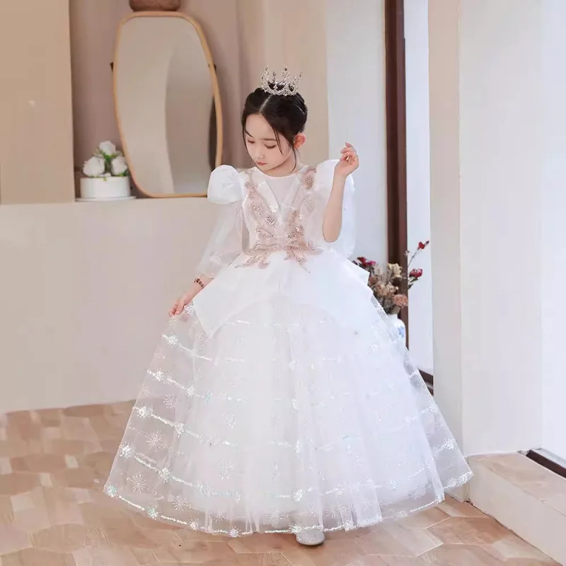 Flower Little Wedding Girl Children's Piano Performance Fashionable Birthday Princess Dress Spring