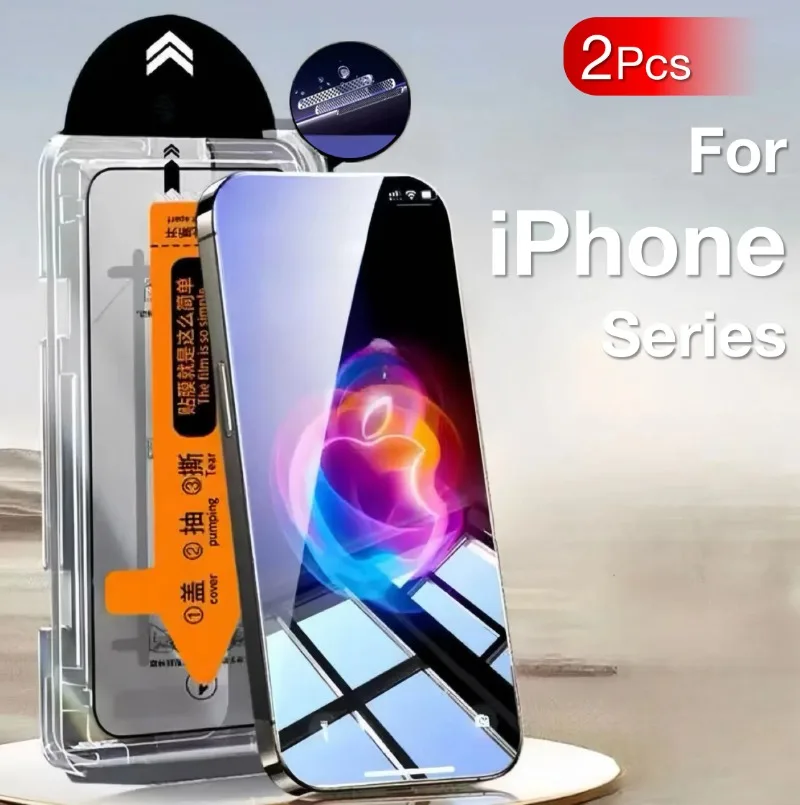 2Pcs For iPhone 16 15 14 13 12 11 XR XS Pro Max Plus Screen Protector Toughened Glass Phone With Install Kit Remove Magicjohn