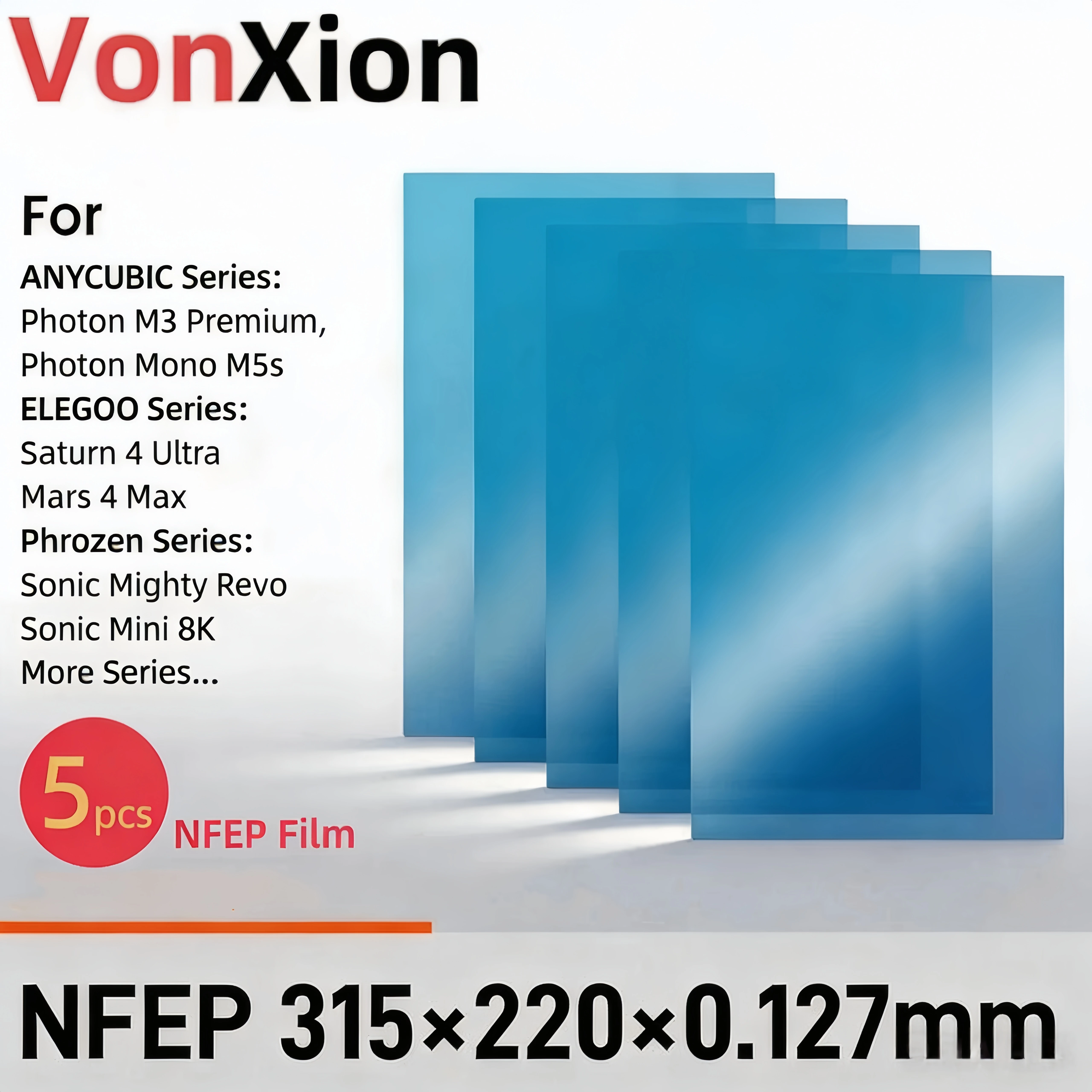 

Vonxion NFEP Release Film 315x220x0.127mm 5pcs For ANYCUBIC Photon M3 Premium ELEGOO Saturn 4 Ultra Creality 3D Printer Parts