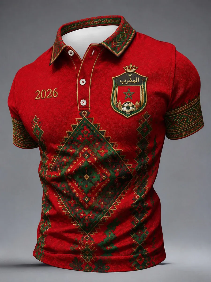 2026 Model Moroccan Fan Football Polo Shirt - 3D Print - Comfortable and Breathable - Suitable for Both Men and Women