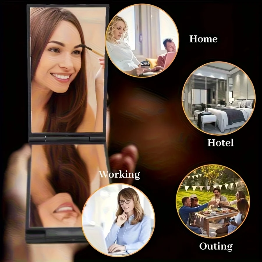 1pc/ Four-fold Handheld Mirror - Four-sided simple folding mirror, portable and portable dressing mirror, carry around