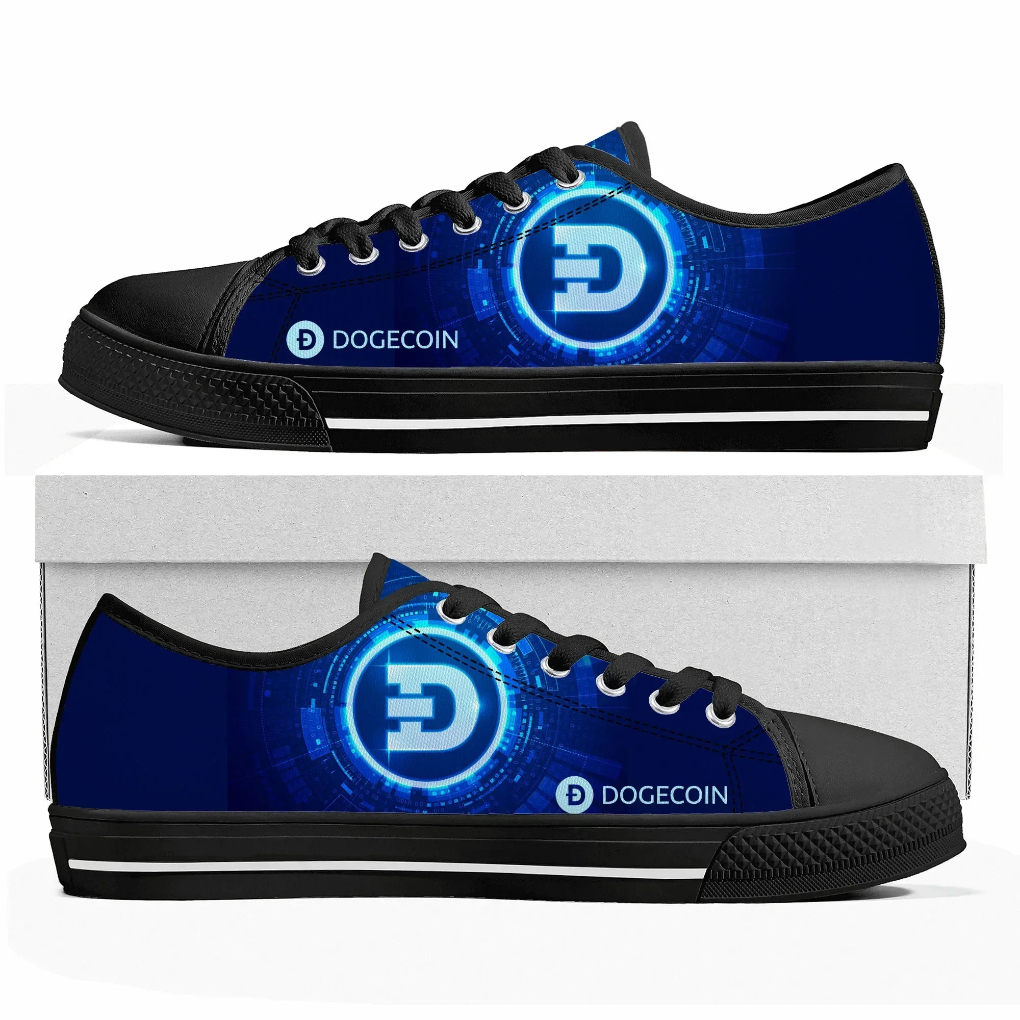 Dogecoin Crypto Currency Dog Coin Low Top High Quality Sneakers Mens Womens Canvas Sneaker Couple Shoes Custom Shoe