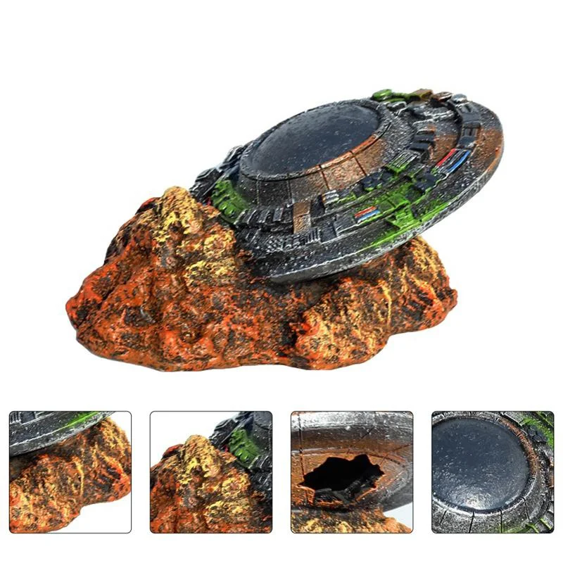 1Pc Emulation UFO Wreck Aquarium Landscaping Decorations Spaceship Resin Craft Fish Tank Ornament