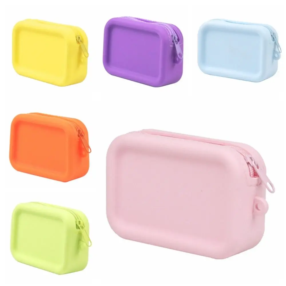 Macaron Color Silicone Cosmetic Bag Coin Purse Rectangle Multifunction Storage Bag Mini Solid Color Small Item Bag Outdoor