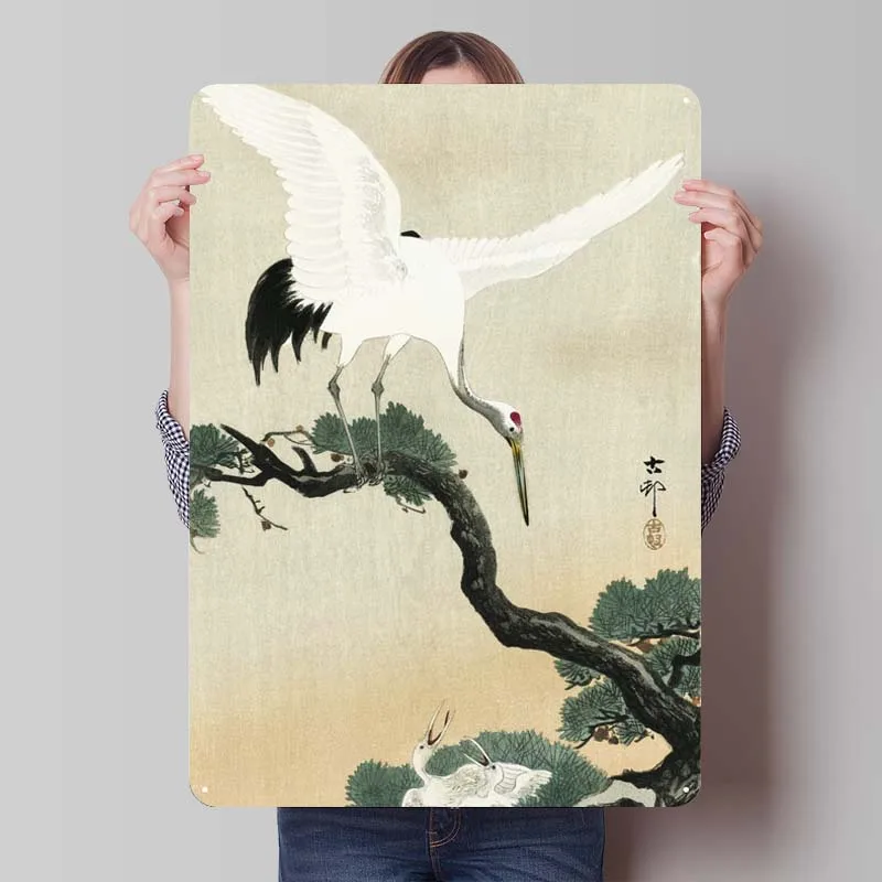 Japanese Crane Bird On Bra Coffee Bar Japanese & Asian Posters Gamer Room Decoration Vintage Metal Tin Signs for Wall Decoration