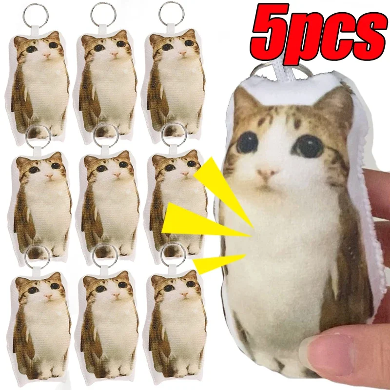 Plush Squeeze Cat Voice Keychain 1/5Pcs Soft Charm with Sound Squeeze Bag Pendant Charm Gift Funny Cute Meowl Fidget Keyrings