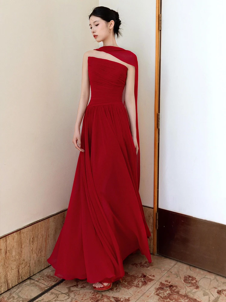 

Элегантное красное вечернее платье для женщин: для свадьбы, дня рождения, церемонии, выступления, с длинным рукавом, на молнии, сексуальное, с вырезом на шее