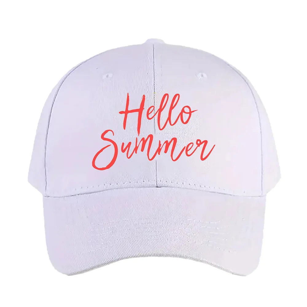 hello summer Red text Cap Summer Woman Man Baseball Cap Adjustable with Curved Brim Duckbill Cap Protection Sun Hats