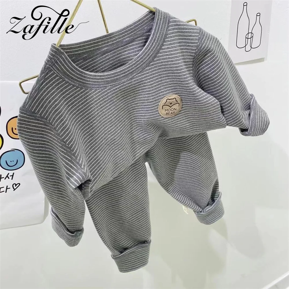 ZAFILLE Winter Autumn Children Thermal Underwear Striped Baby Clothes Set Homely Boys Girls Outfits 2pcs Kids Toddler Costume