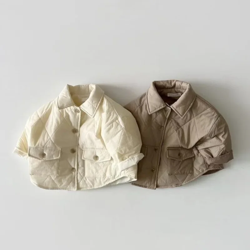 Chaqueta acolchada de algodón ligera para niños y niñas, Chaqueta de algodón para niños, abrigo cálido de otoño, Top liso de moda para bebés de otoño e invierno