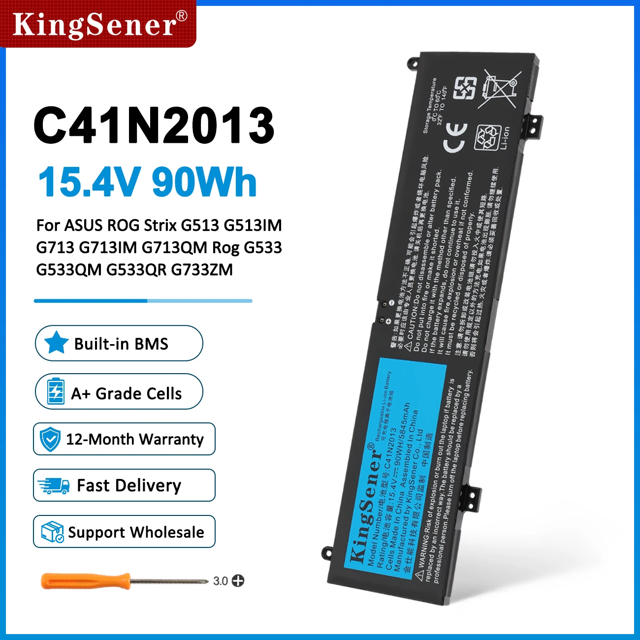 KingSener 90W C41N2013 C41N2013-1 Laptop Battery For ASUS ROG Strix G513 G513IM G713 G713IM G713QM Rog G533 G533QM G533QR G733ZM