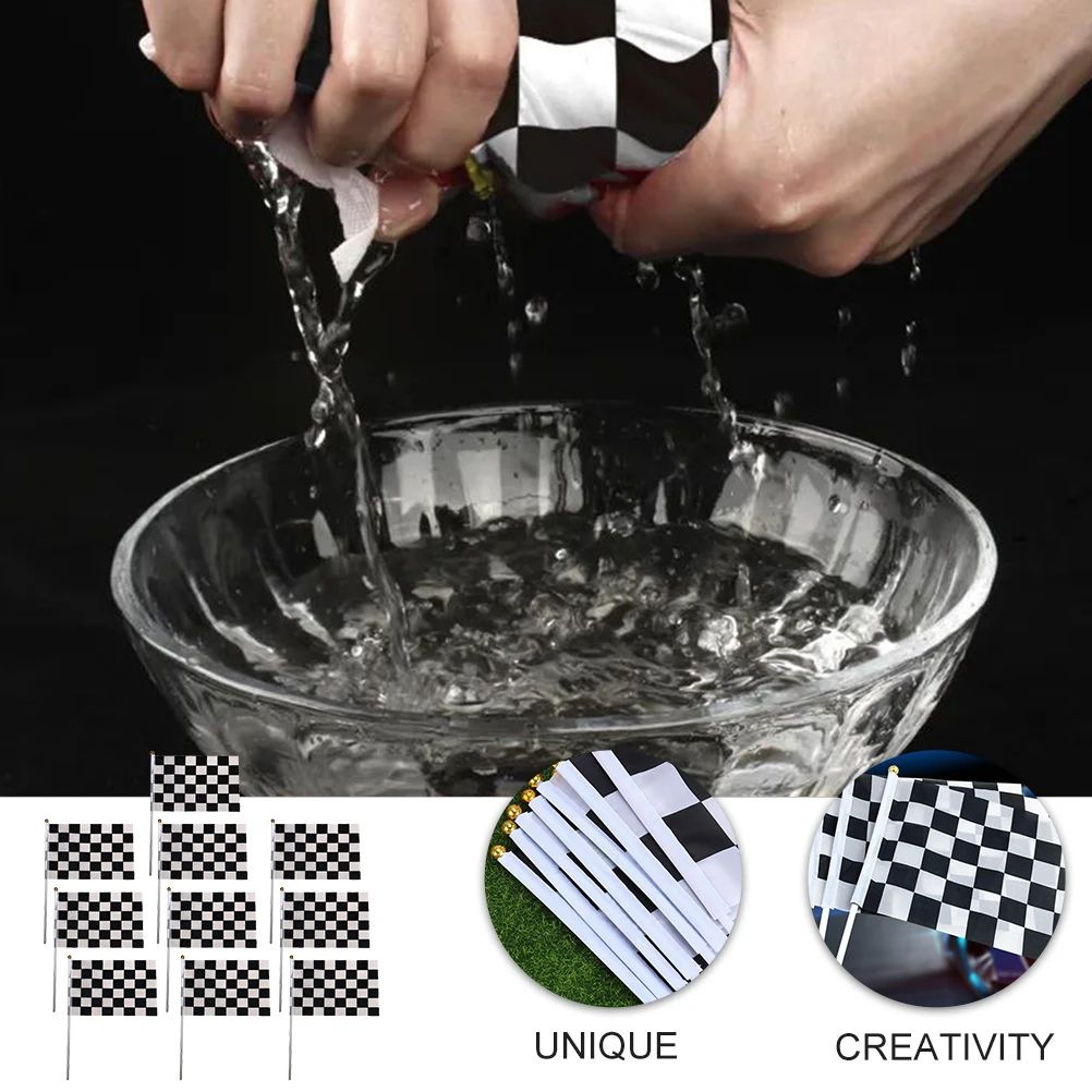 

10Pcs Racing Signal Flags Polyester Black White Checkered Handheld Flags for Sports Parties Events Racing Fans Cheering
