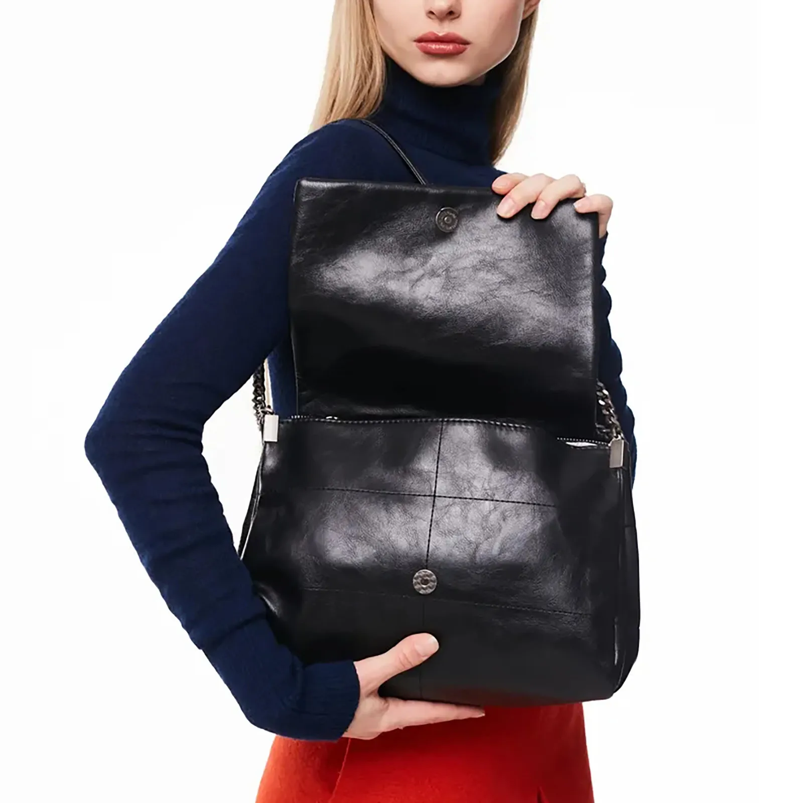 Black Flap Shoulder Bag Fashion Trend High Capacity Wandering Bag Postman Bag Daily Commute Street Travel Storage Shoulder Bags