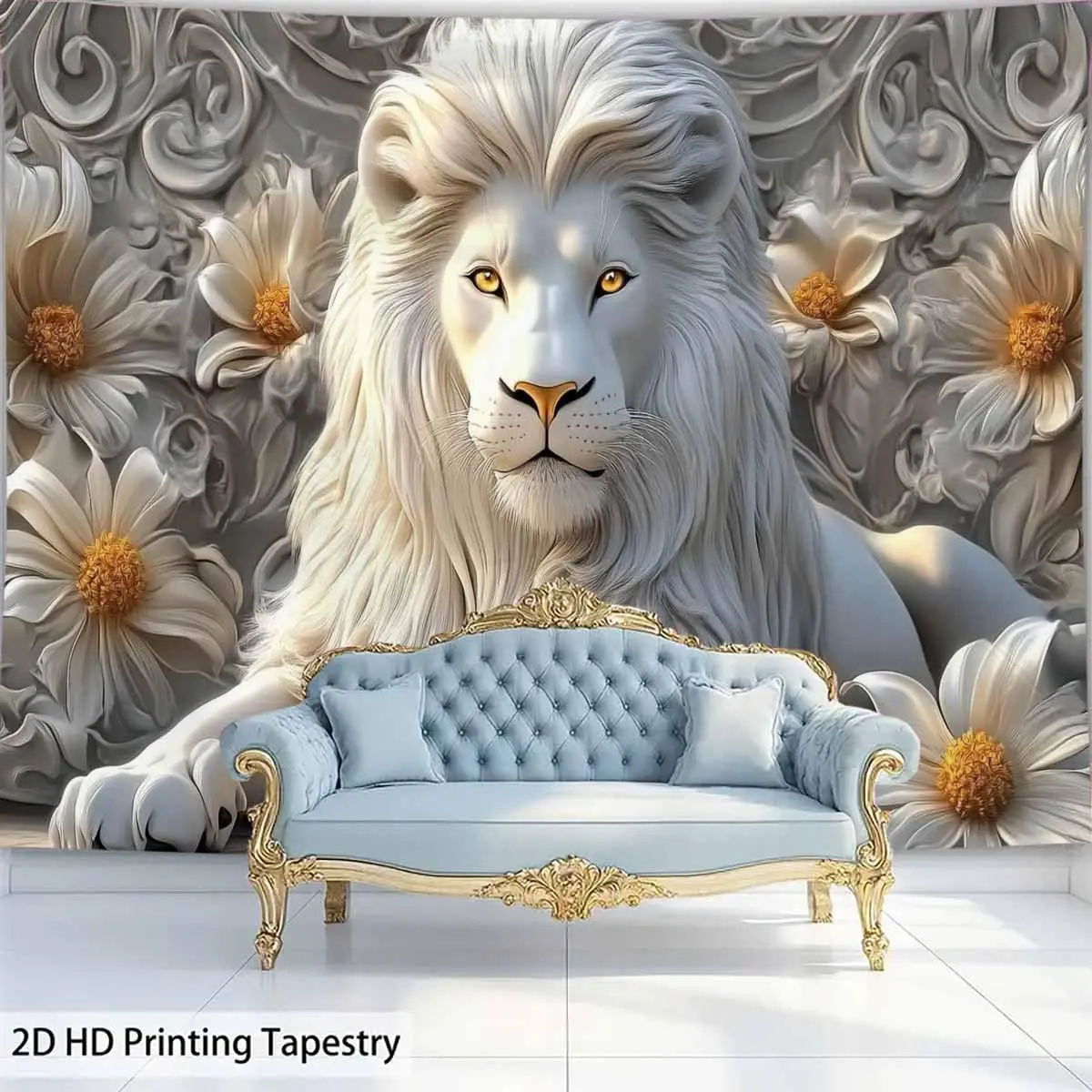 Cool White Lion Tapestry Aesthetic Animal Lion King Wall Blanket for Man College Hippie Art Wall Hanging Home Decor For Bedroom view 5