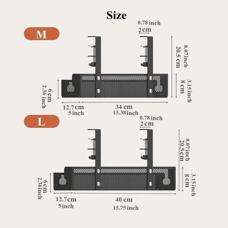 No Drilling Under Desk Wire Management Tray Retractable Cable Organizers in Home Office PC Router Data Wire Metal Storage Rack