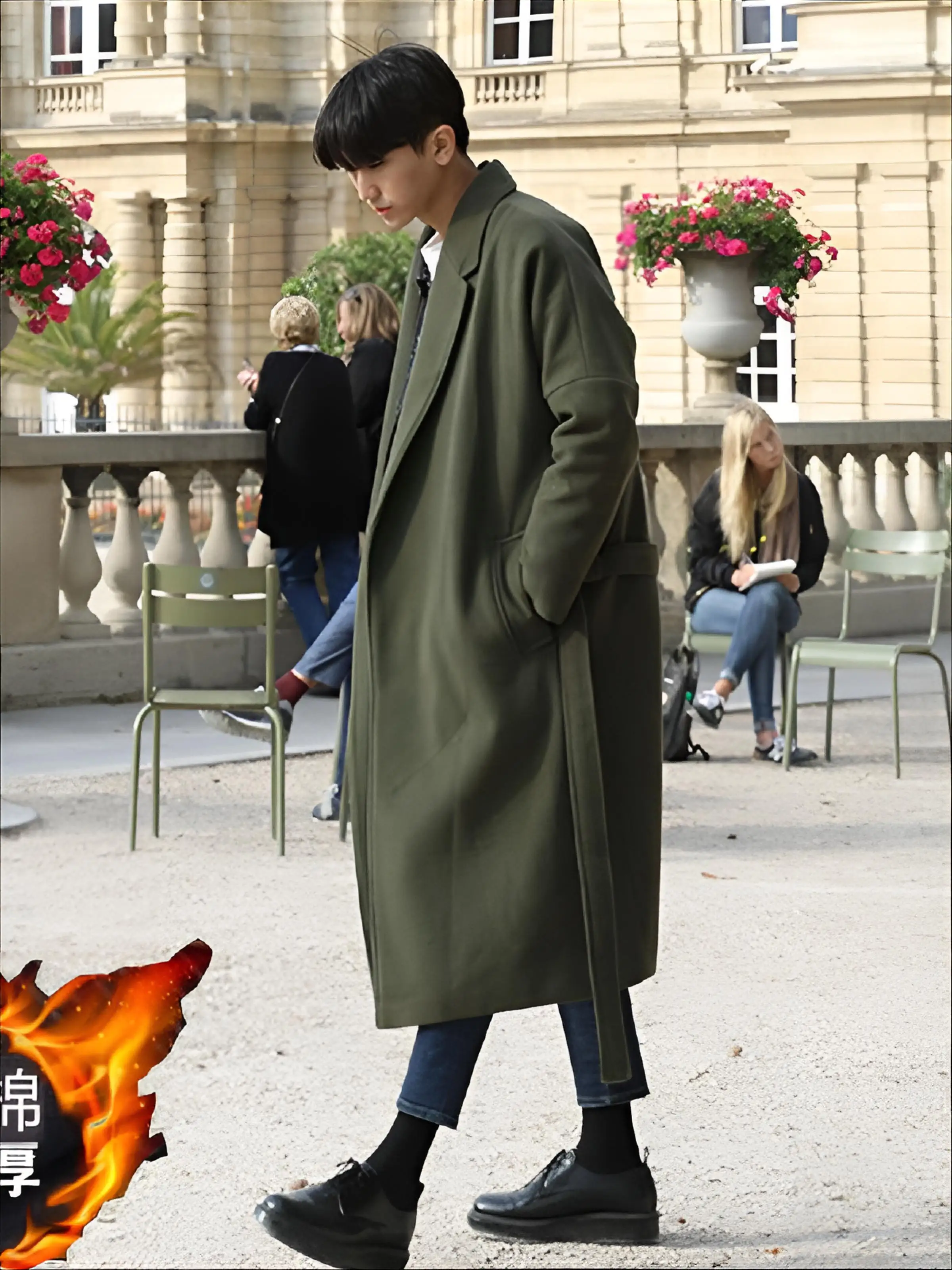 

Мужское пальто из шерстяной смеси, темно-синее, с рукавами-крылышками, с рюшами, свободного кроя, объемное, просторное, вместительное, в объемном стиле