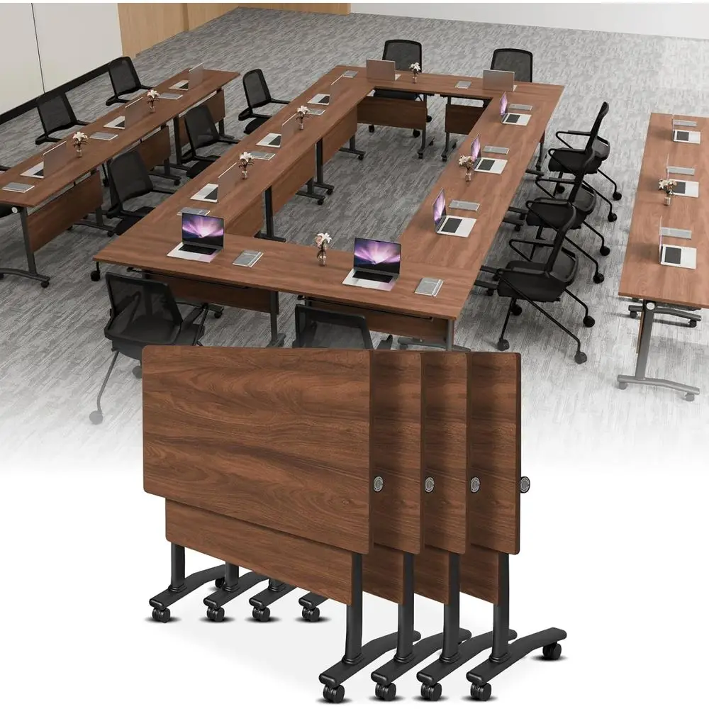 Adjustable Height Mobile Conference Table for 6-12 People, Ideal for Training and Meetings, Space-Efficient Design
