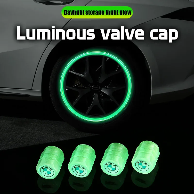 4Pcs Car Luminous Tire Valve Caps Tyre Fluorescent Accessories For BMW Performance E30 E34 E53 E61 E62 E93 GT G30 G20 G05 G11 X7