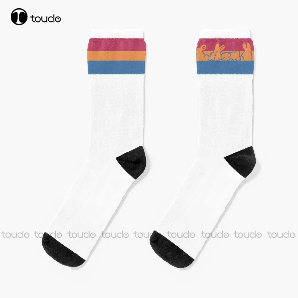 Pan Pride Rabbits Pansexual Lgbt Pride Flag Rabbit Bunny Cute Socks Funny Art Streetwear Colorful Cartoon Socks Custom Gift Art