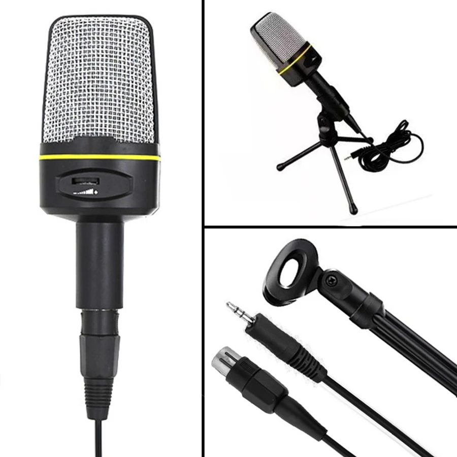 Condenser Microphone 3.5mm Plug Home Stereo MIC Desktop Tripod for PC Video Skype Sing Chatting Gaming Podcast Recording