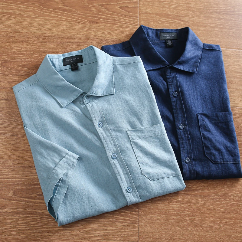 

l Waed Linen Summer Men's Loose Thin Cotton Linen Breathable Casual ort Sve Linen irt Faion Urban Stand Fit