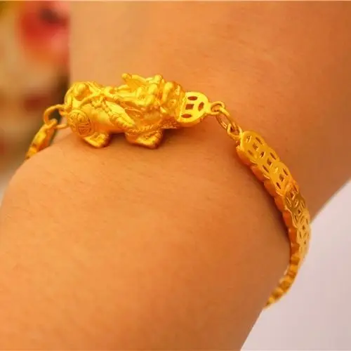 Like real  New Copper Coin Pattern Female Imitation Vietnam Sand Gold Plated Lucky Pixiu Bracelet Will Not Fade For A Long Time