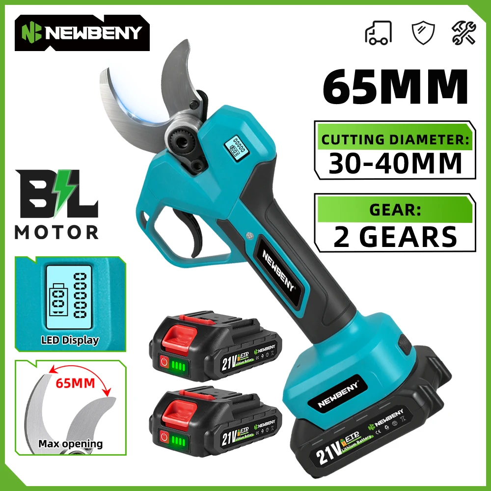 NewBeny 2-Gang 65mm Bürstenlose Elektrische Astschere für Obstbäume und Bonsai, Schneidewerkzeug Kompatibel mit Makita 21V Akku