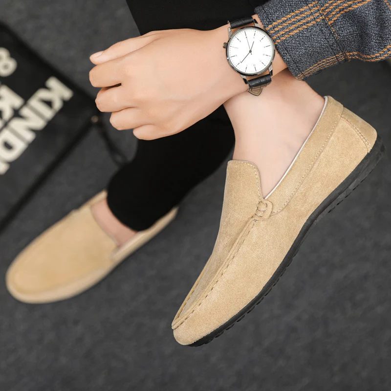 جديد جلد حذاء رجالي كاجوال الذكور كسول الأحذية الفاخرة العلامة التجارية الأخفاف تنفس أحذية بدون كعب أنيقة الراحة الانزلاق على أحذية قيادة