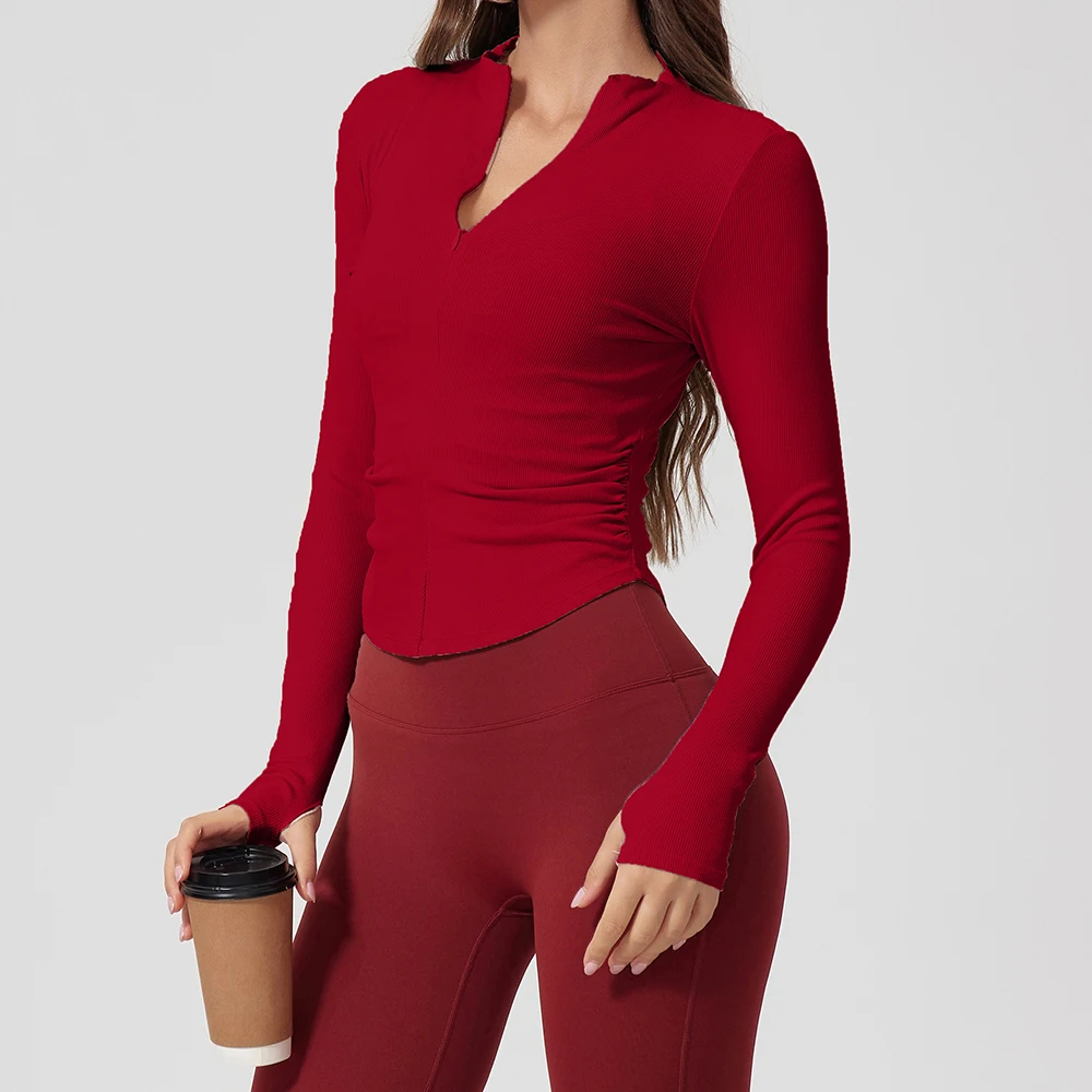 

Half Zipper Sport Long Sleeve Jacket Women Yoga Shirt Workout Coat Gym Training Clothing Push Up Fitness Yoga T-Shirt Sportswear