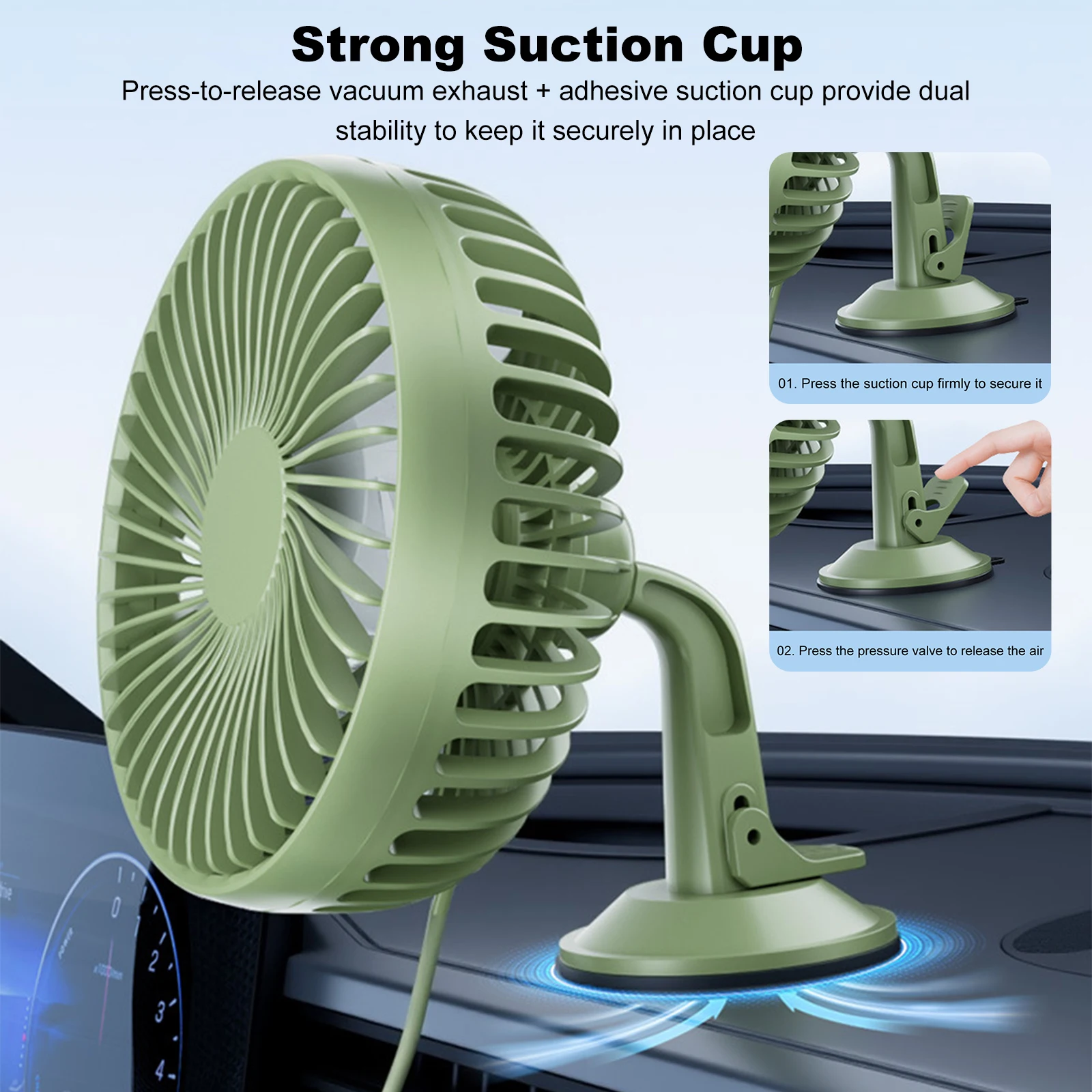 12V/24V Mini Portable Desktop Table Fans Multi-Angle Adjustable Suction Cup Auto Cooler for Home Office Travel Indoor Outdoor