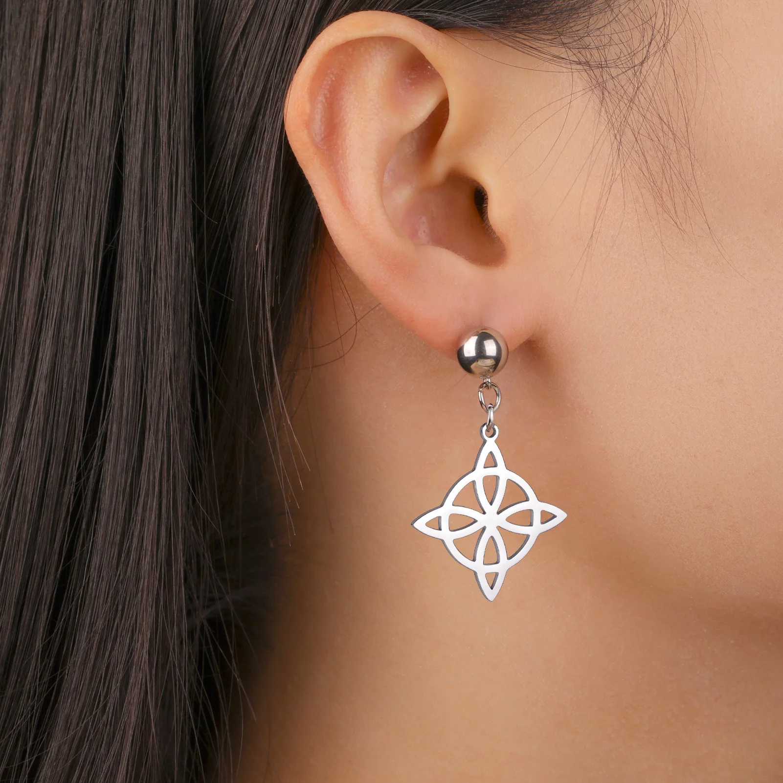 LIKGREAT Stainless Steel Witches Knot Stud Earrings for Women Irish Lucky Celtics knot Amulet Earring Jewelry Gifts Wholesale - view 3