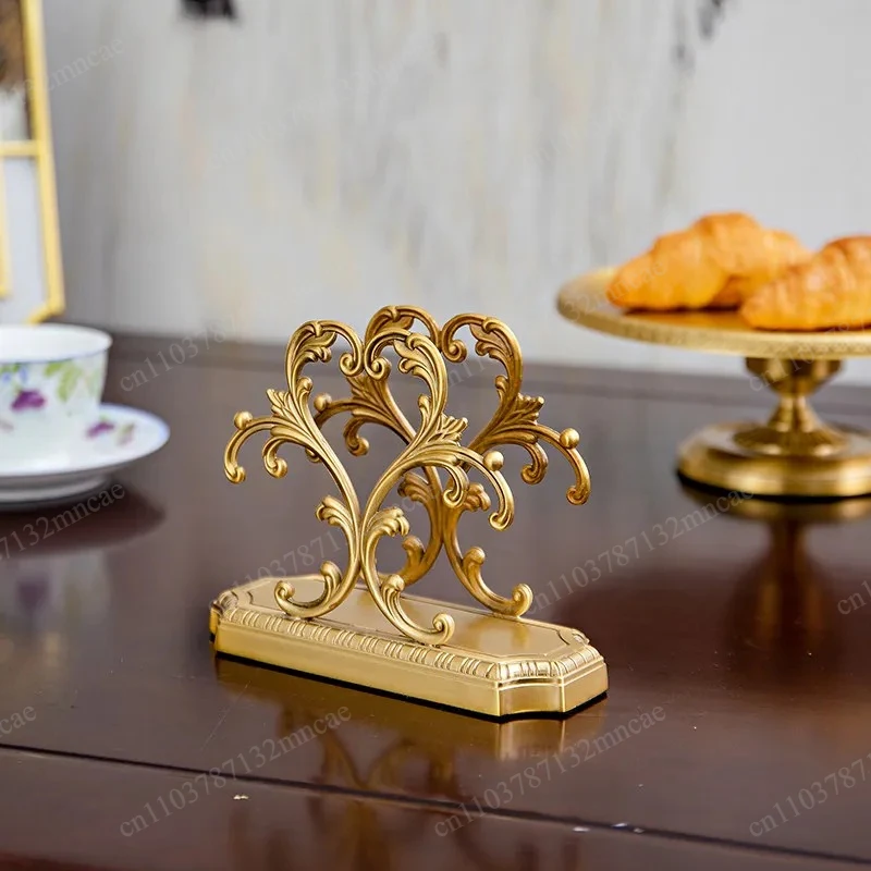 

Household Company Restaurant Ornament Brass Tissue Rack Cafe Restaurant Desktop High-end Vertical Brass Tissue Rack