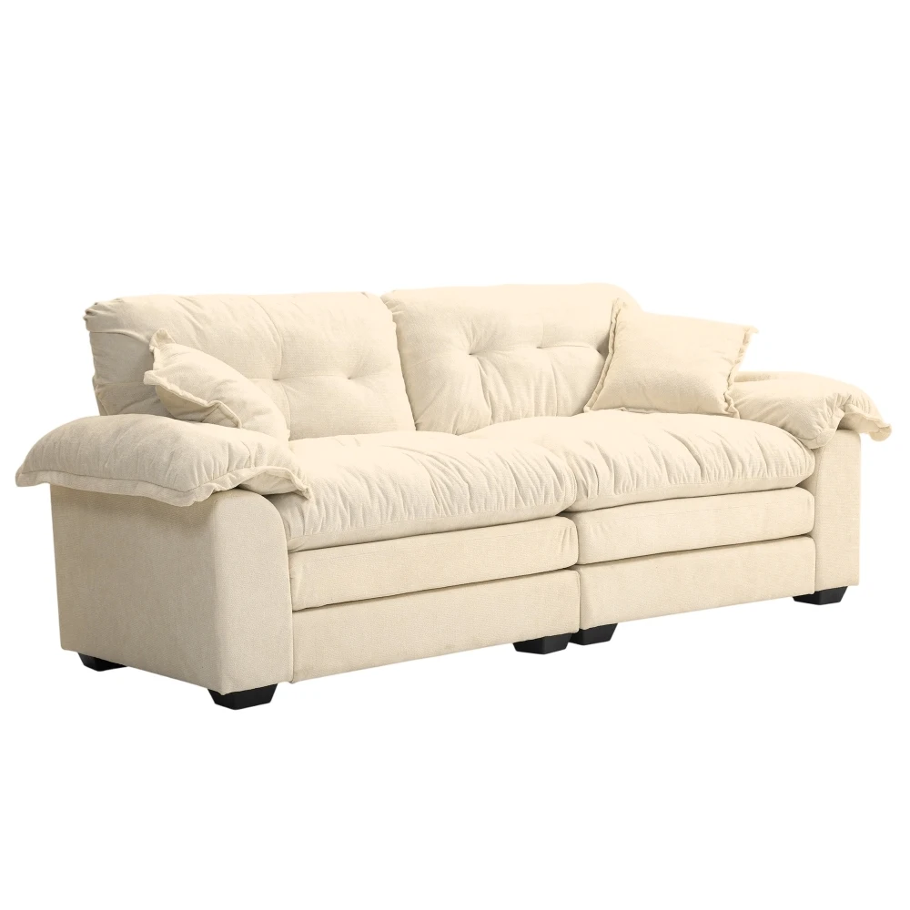 213cm Chenille Diepzittende Sofa met Dubbellaagse Kussens, 2-zitsbank voor Kleine Woonkamers, Appartementen & Kantoren - afbeelding 1