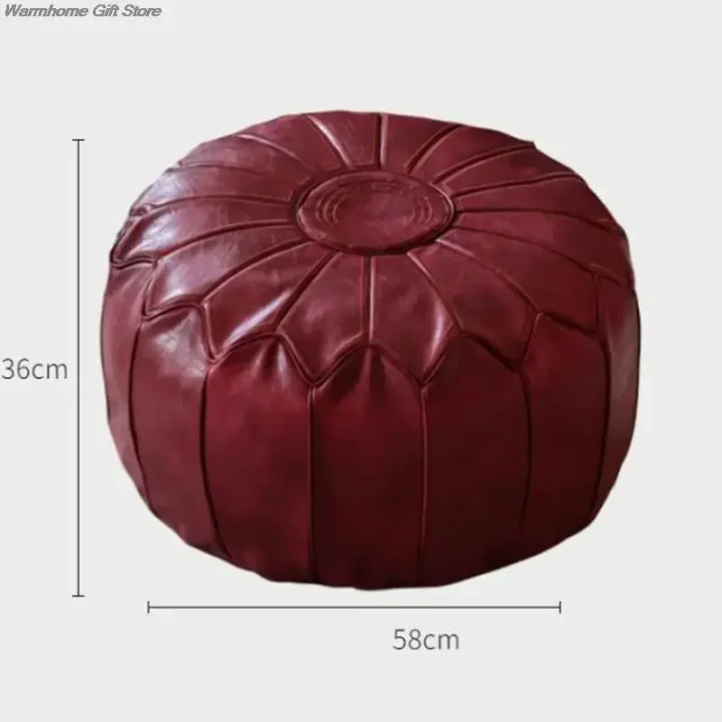 58cm Moroccan PU Leather Pouf Meditation Cushion Home Decor Embroidery Craft Hassock Ottoman Footstool Tatami Unstuffed Cushion