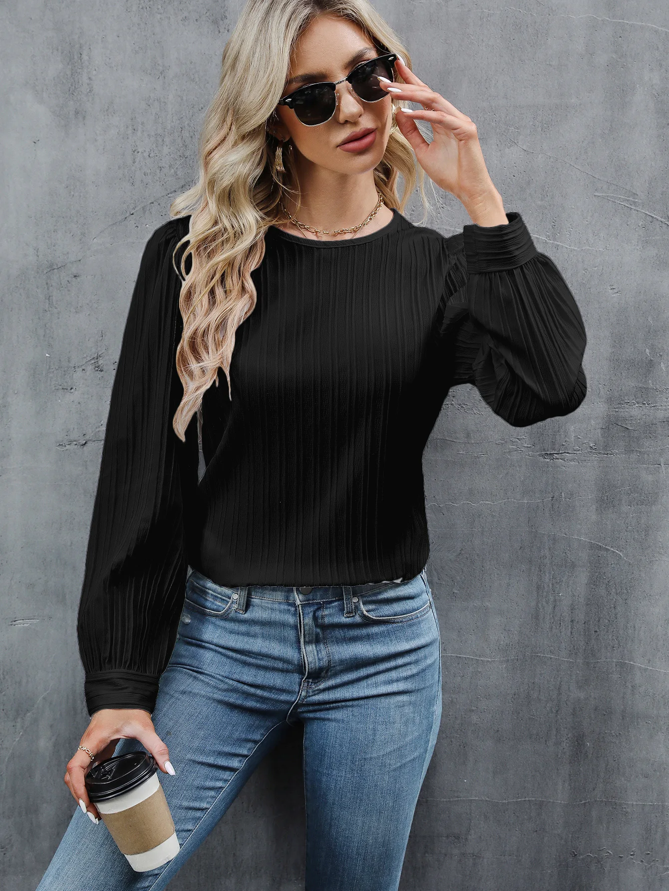 2023 Women Fall Shirt Long Sleeve Tops Solid Casual Workout Blouses