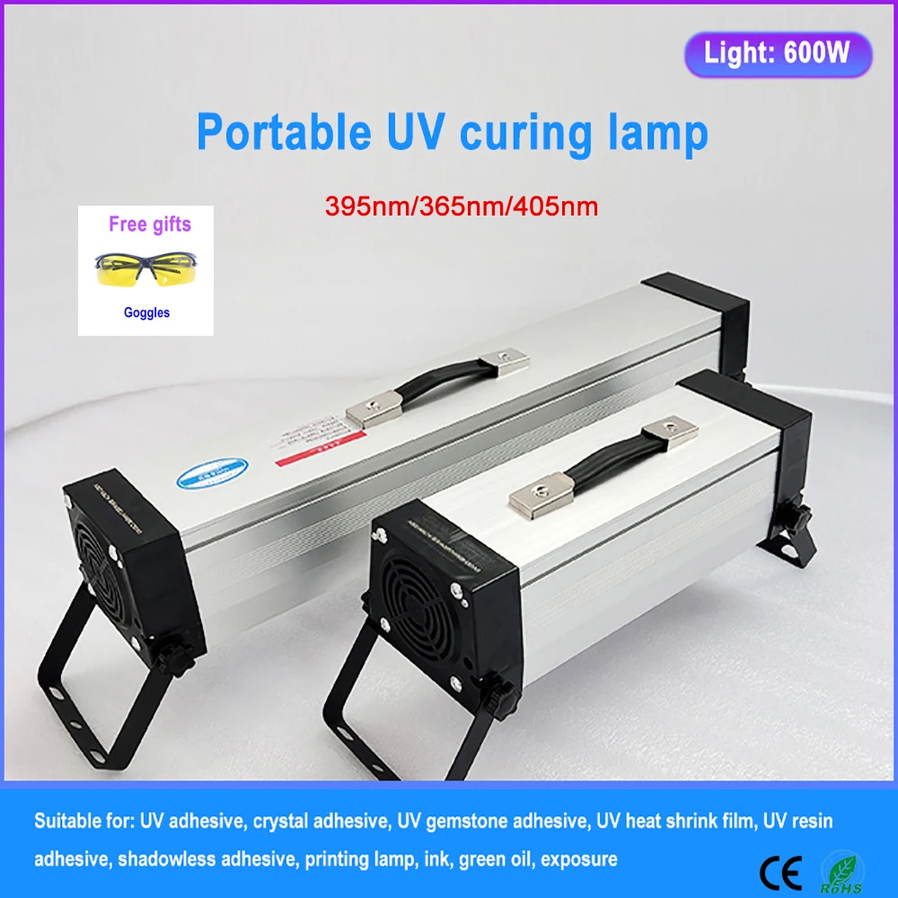 Portable 600 UV Curing Lamp with Light Efficiency Shadowless Adhesive UV Green Oil Ink, Dry Fluorescence Detection, Glass Repair