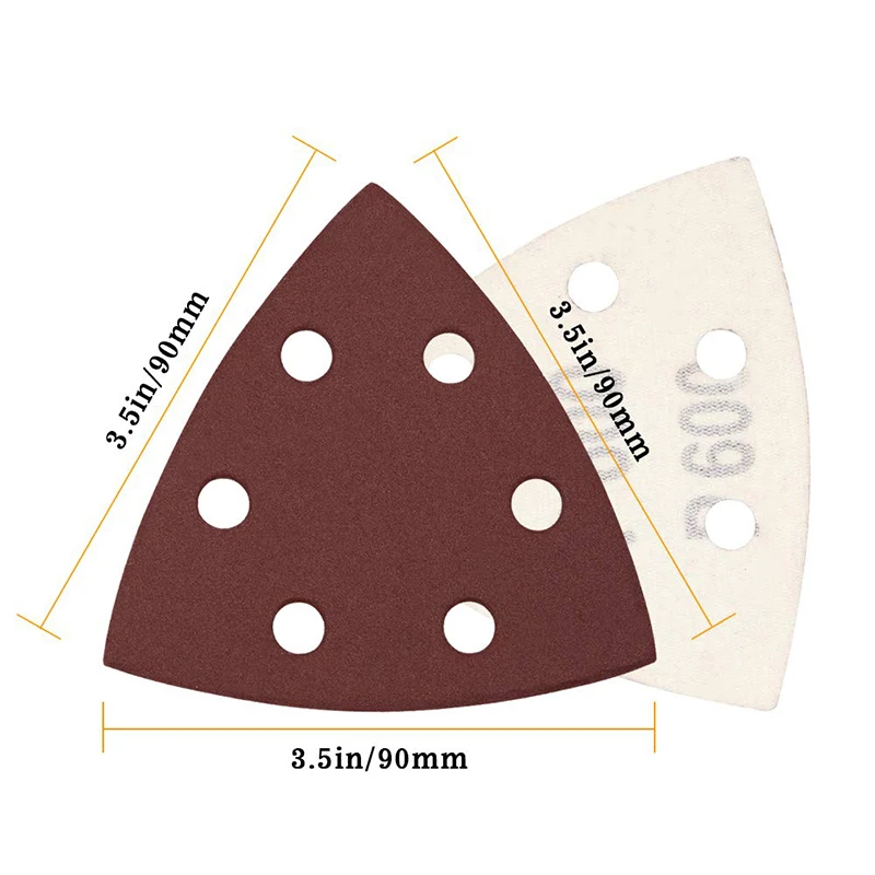10/20/50 Pcs Triangle Sandpaper 90*90mm 6 Hole Sanding Sheets Aluminum Oxide Hook & Loop Abrasive Sanding Disc For Wood Sanding