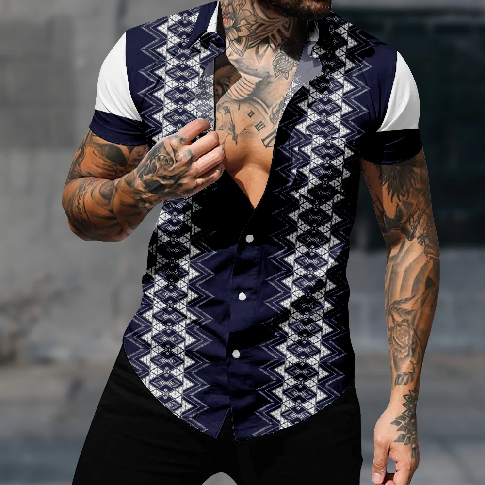 

Hawaiian Shirt For Men Summer Fashion Vintage Pattern Y2kStreetwear T-Shirt For Men Short Sleeve Oversized Beach Shirt