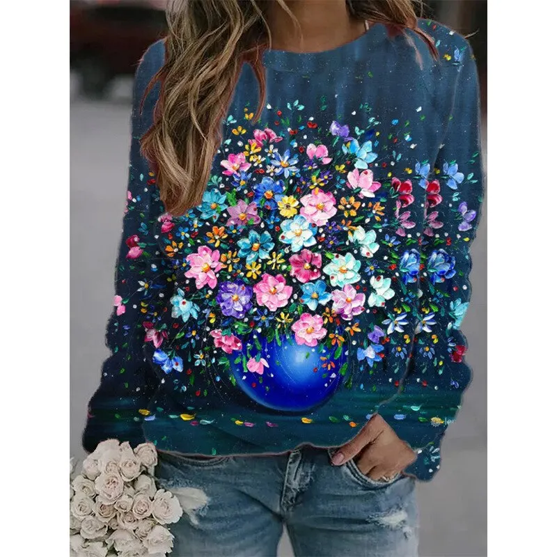 Autumn Flower 3D Print Long Sleeve Women Hoodies Streetwear Female Hoodie Fashion Sweatshirts Pullovers Oversized Woman Clothing