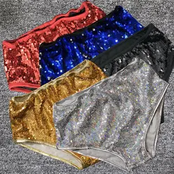 Glossy Sequin Gold Women's Sexy Party Club Shorts Lady Dance Glitter Slim Bottoms Chic Plus Size Short Pants