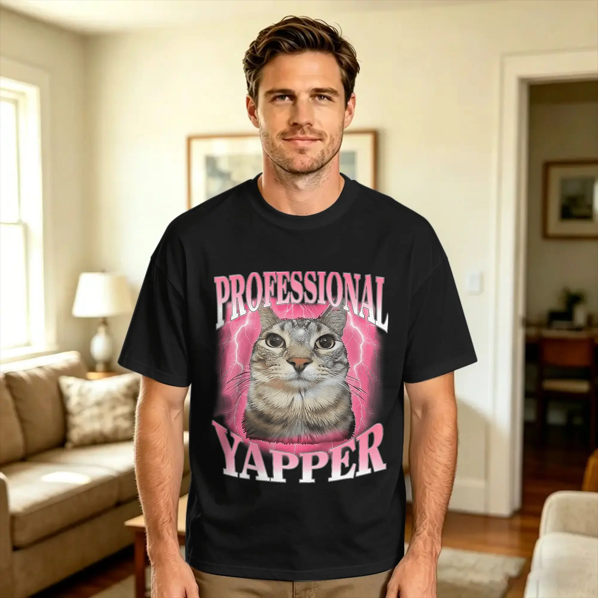 Professional Yapper Cat Funny Oddly Specific Dank Meme T Shirt  Popular T-Shirts Short Sleeve Y2K Funny Tops Plus Size Tees