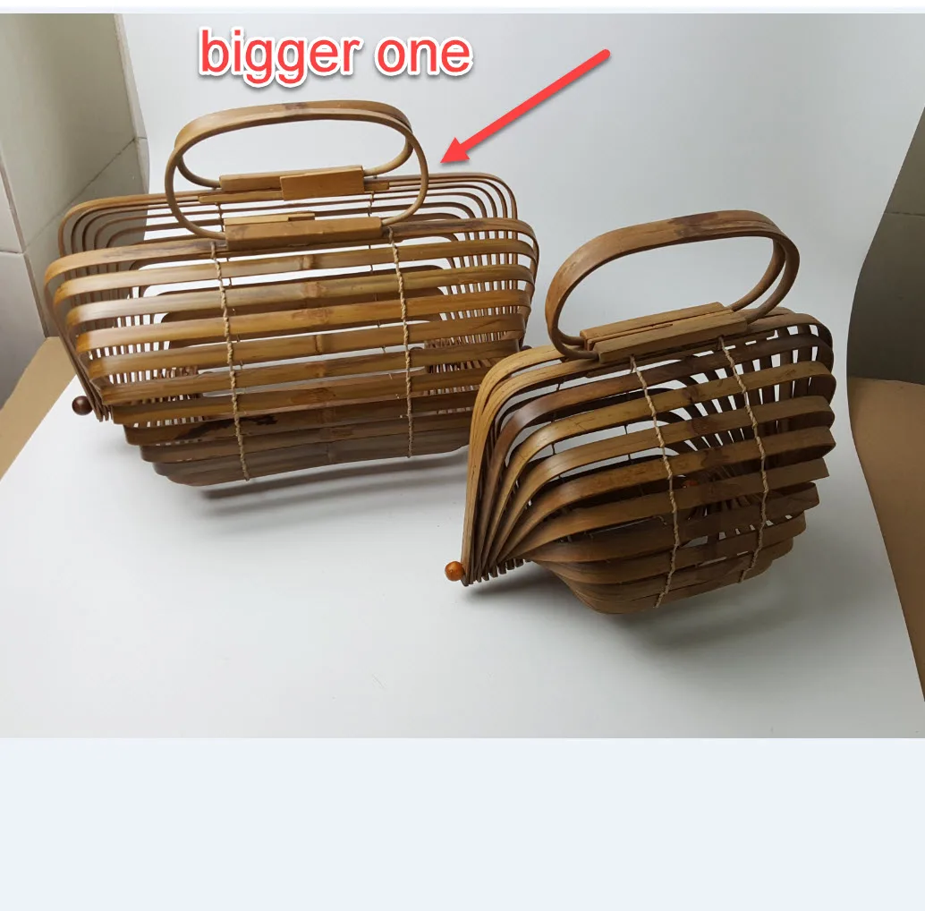 Unique Bamboo Basket Bag Hollow Beach Bag Handbag Foldable Bag / Rotatable axis Design (magnetic metal sheet lock) A4525